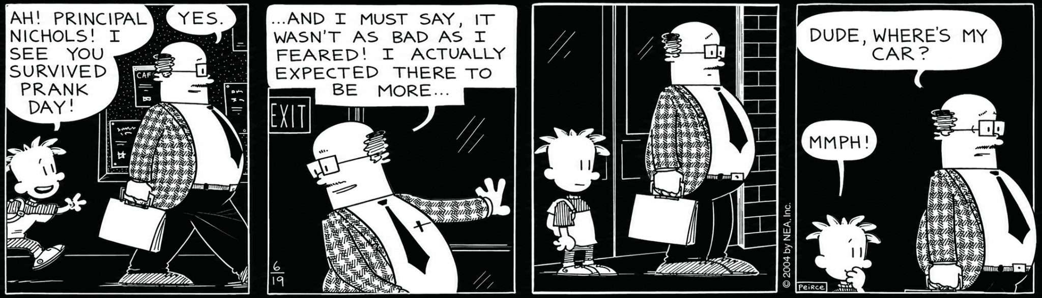 Big Nate comic strip with the Dude, Where's My Car? punchline