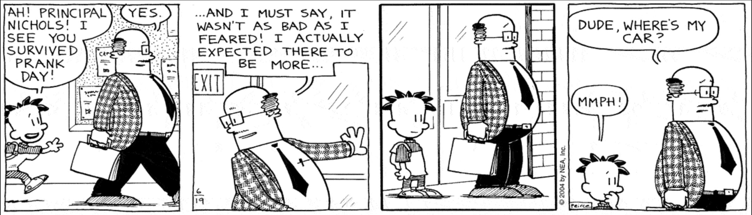 Big Nate comic strip with the Dude, Where's My Car? punchline